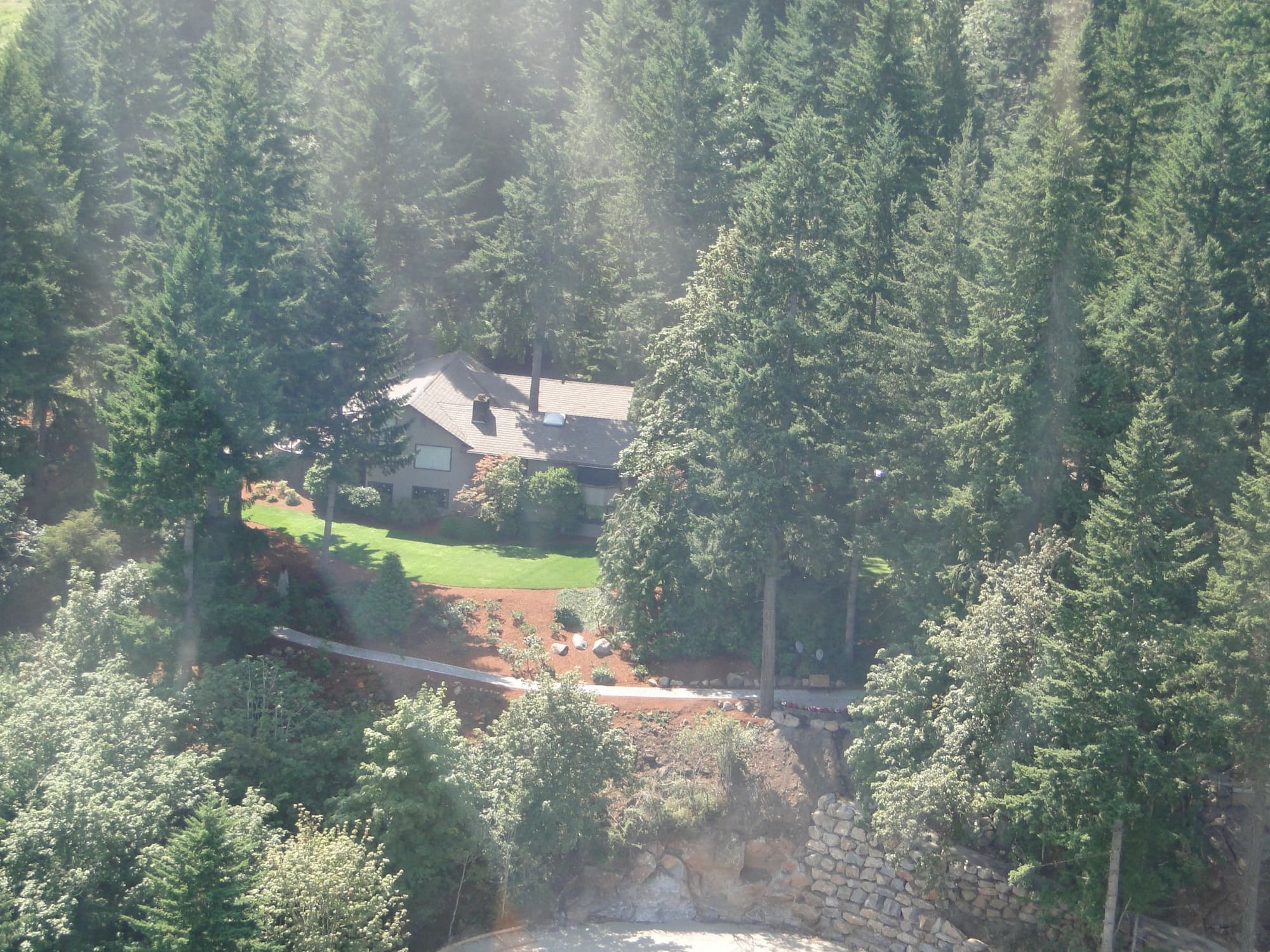 Aerial house forest clearing