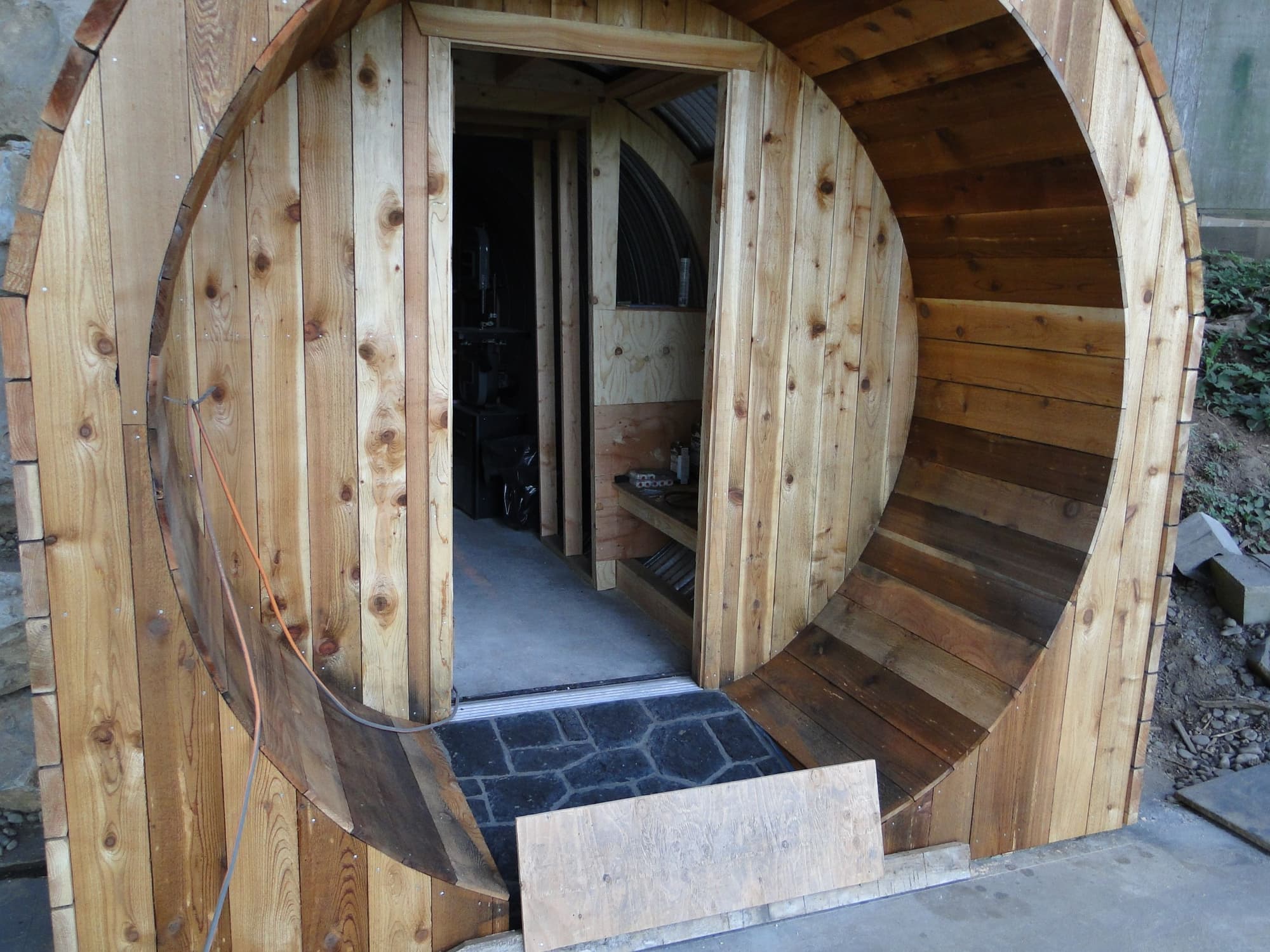 Circular wooden doorway workshop