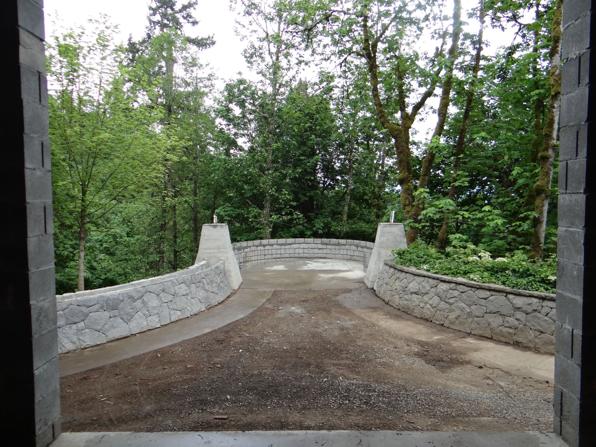 Curved stone wall terrace