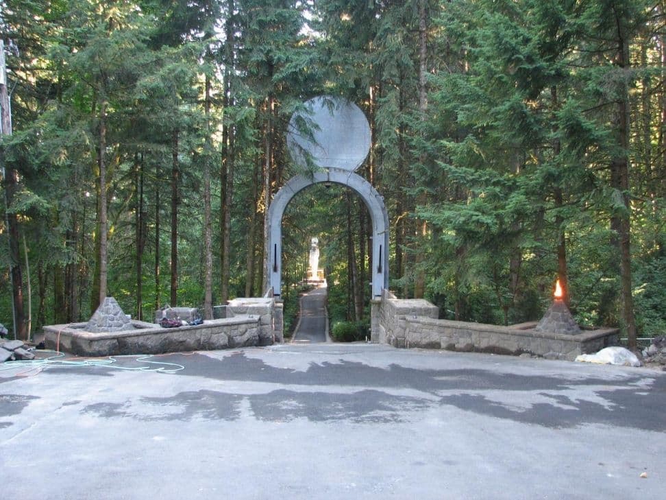 Gate arch stone flame pillars
