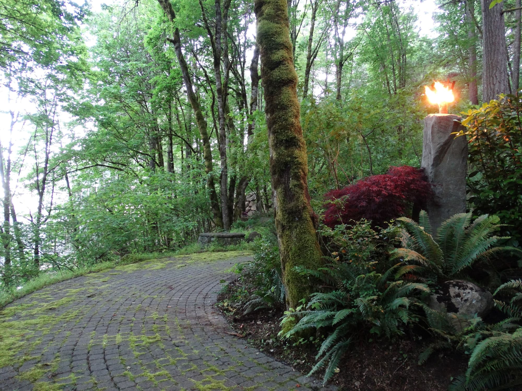 Mossy driveway torch pillar