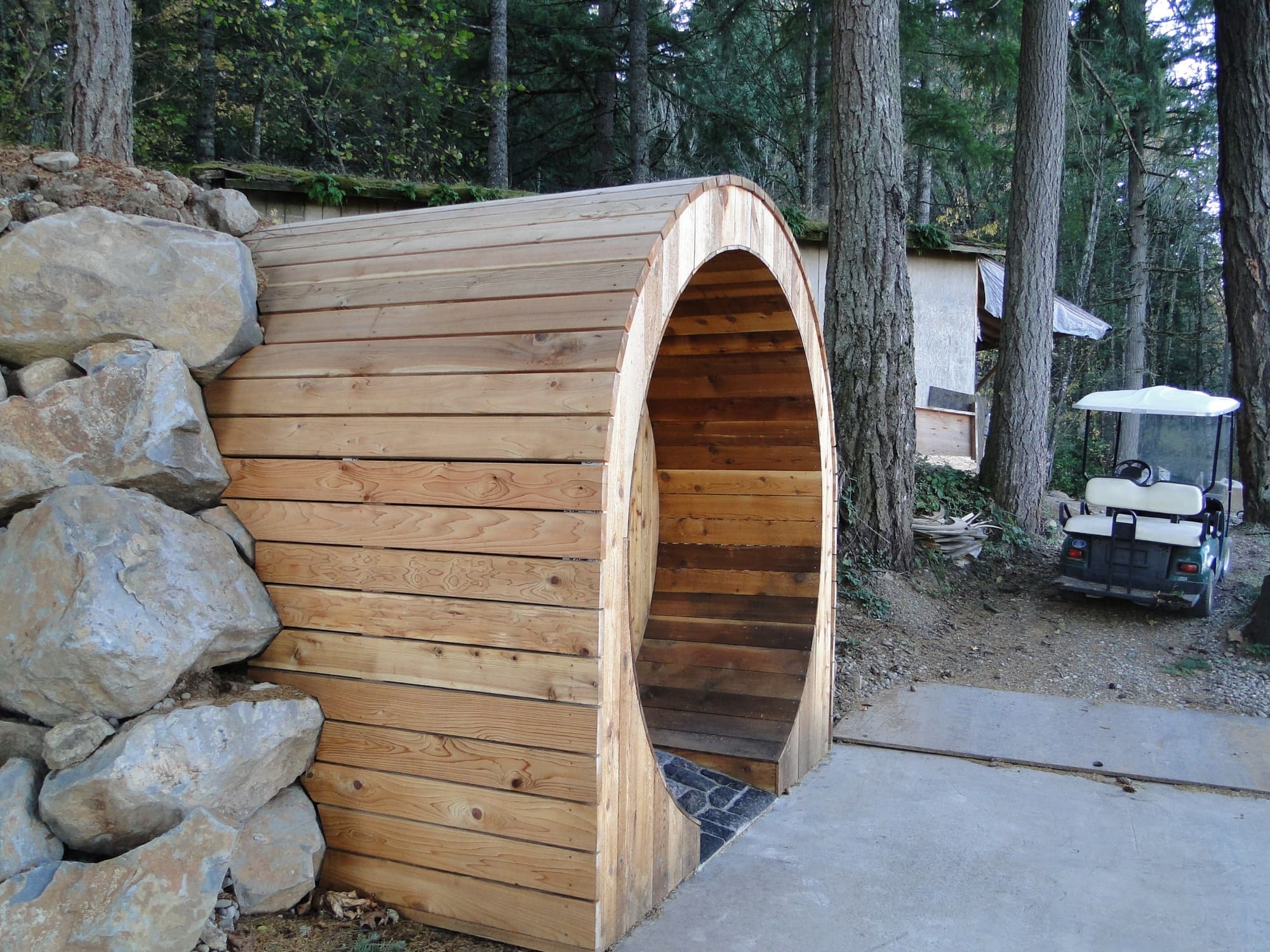 Round cedar tunnel entry