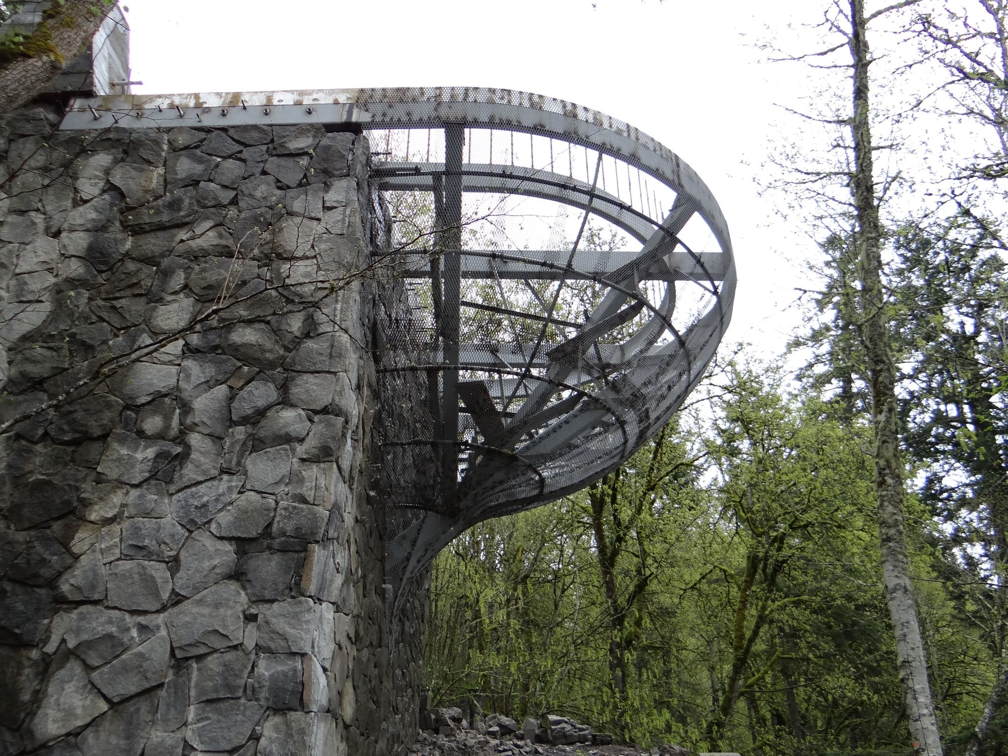 Spiral steel staircase stone