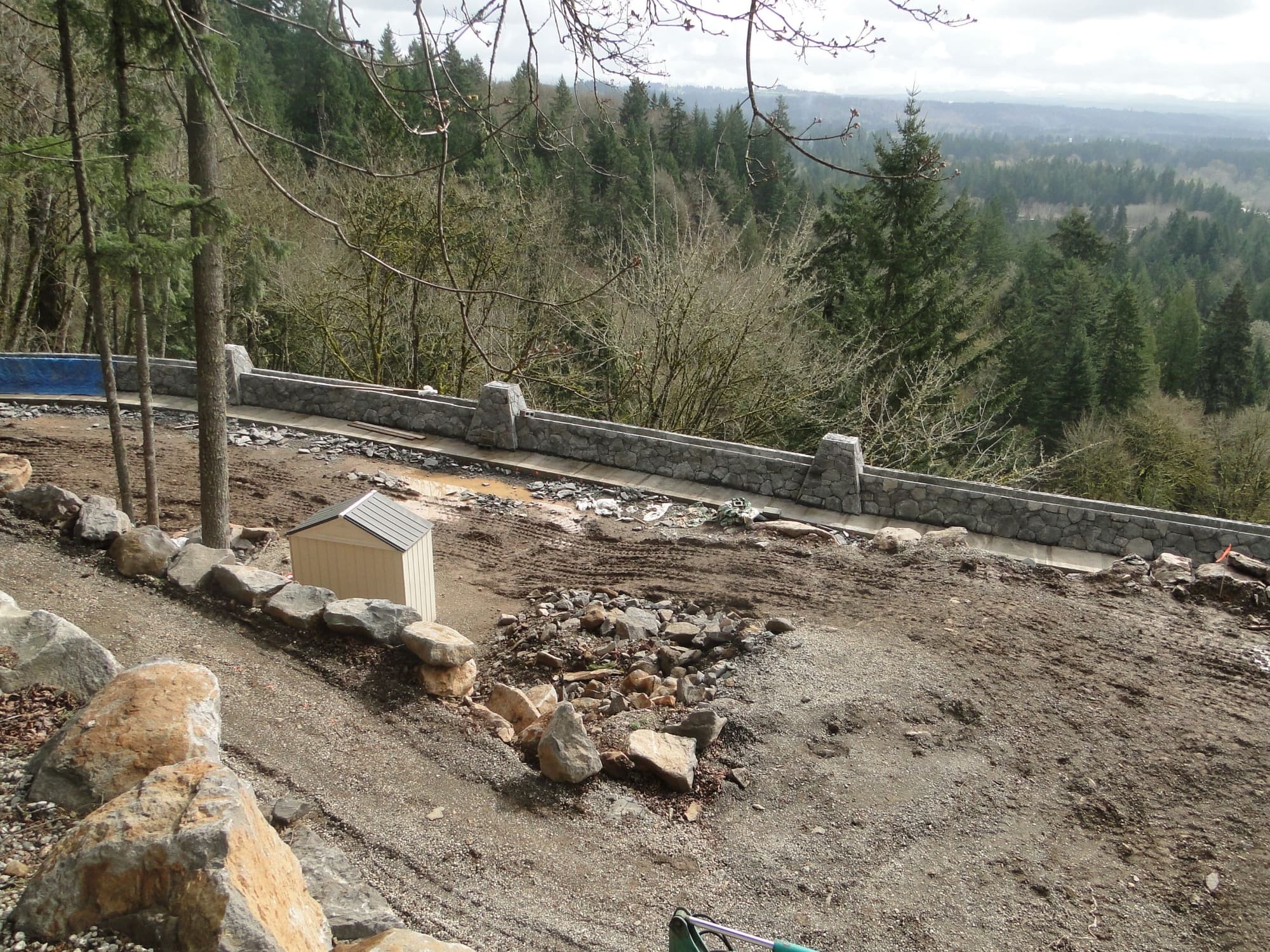 Stone parapet wall valley view