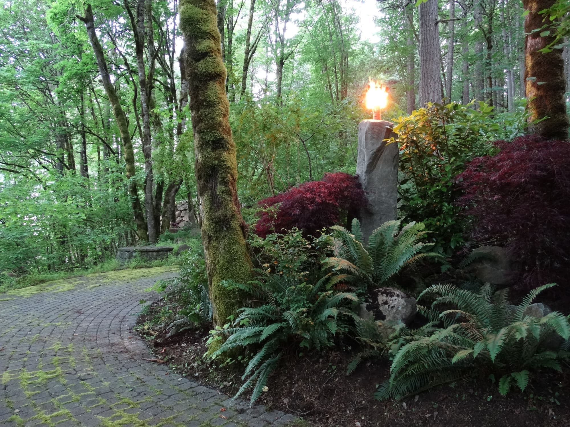 Torch pillar mossy path